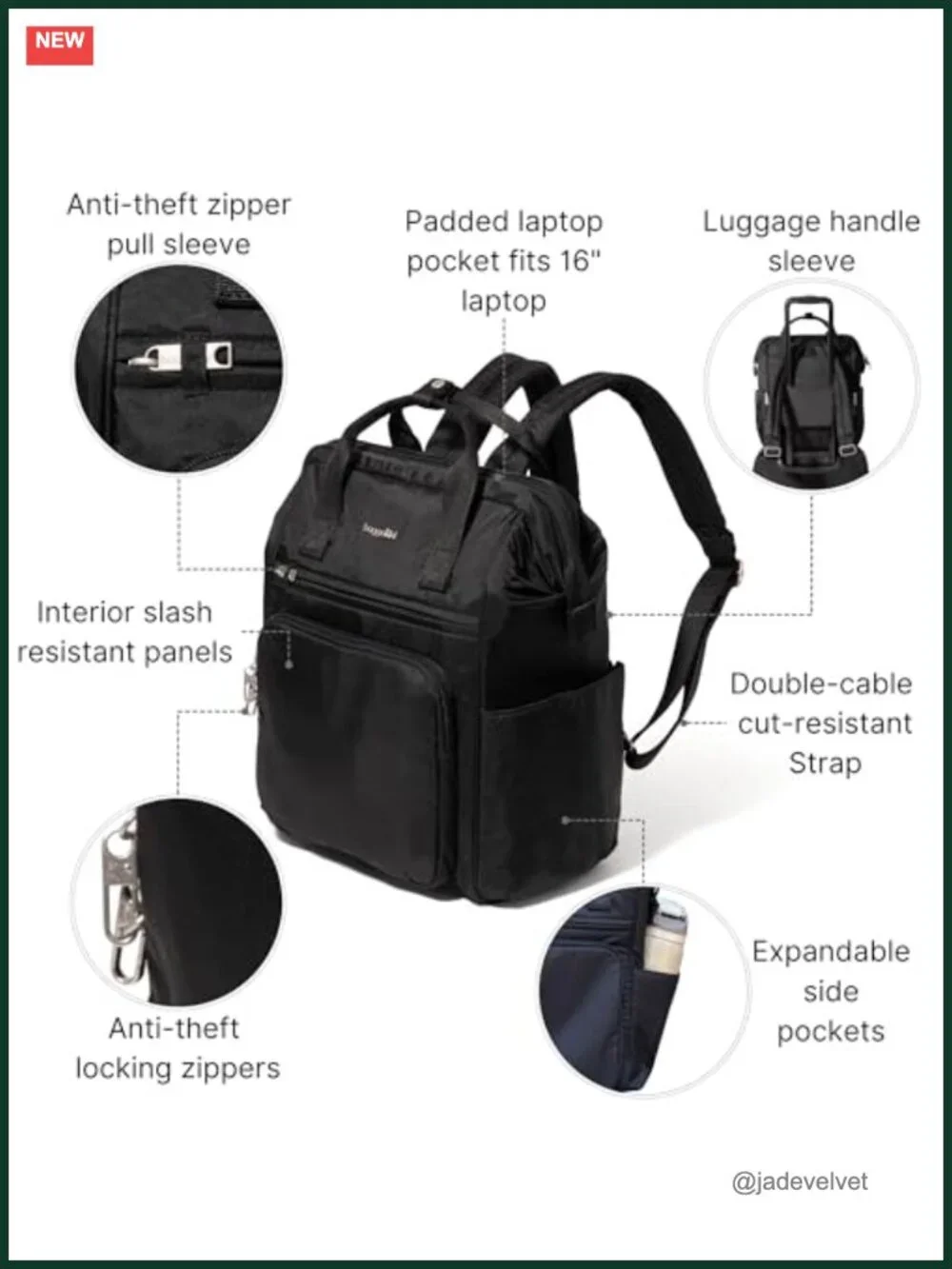 Anti-Theft Backpack with RFID, Locking Zipper, Fits 16